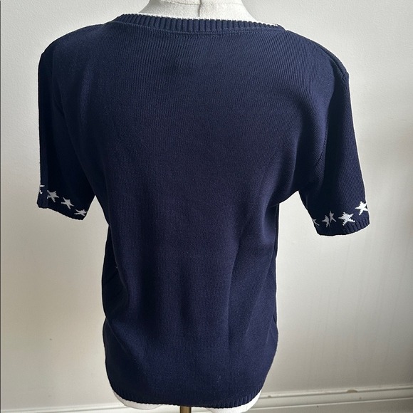 Vintage Womens USA Patriotic Flag Stars Short Sleeve Sweater Small Holiday Party - Picture 5 of 9